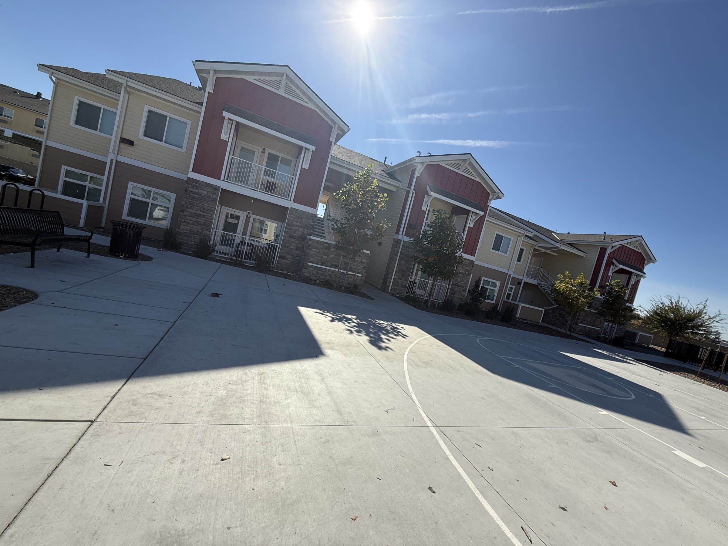 Poplar Place Apartments buildings and new concrete courtyard