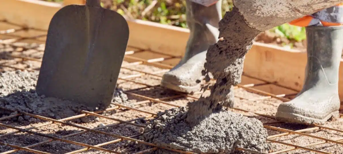 Concrete being poured over rebar