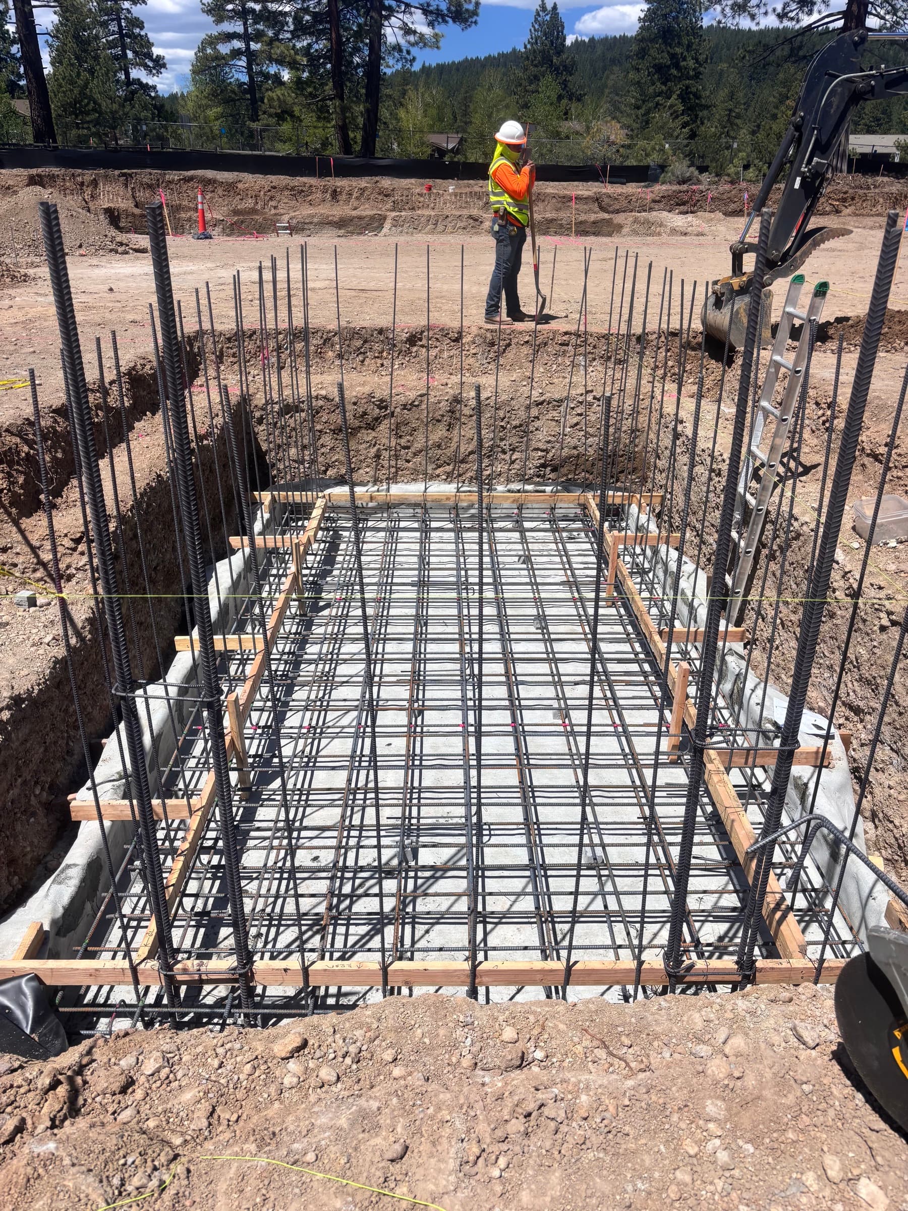 Rebar set for a below-grade foundation